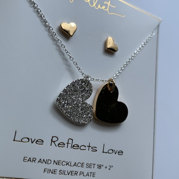 Juilliet "Love Reflects Love" Silver Plated Gold Tone Necklace and Earrings Set - Picture 6 of 11